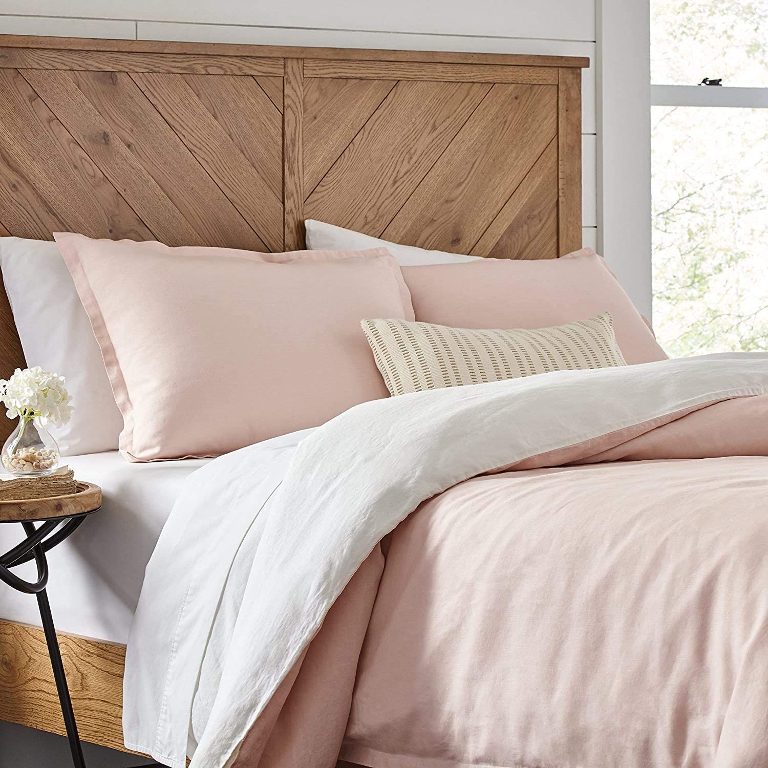 Price:$62.59 Culture 3 Piece Reversible Duvet Cover Set with Zipper Closure & Corner Ties 100% Egyptian Cotton 600 TC with Pillowshams Colorful Two Tone Bedding (Blush & White, King/ Cal King) : Home & Kitchen