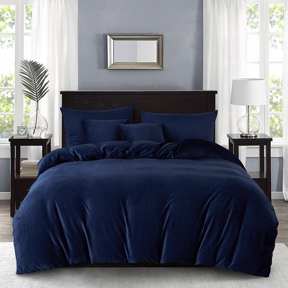 Price:$54.99 Navy Blue Velvet Duvet Cover Queen Size Winter Warm Fluffy Crystal Flannel Bedding Set 3 Pieces Solid Color Heavyweight Microfiber Comforter Cover with Zipper Ties Gifts for Women Men : Home & Kitchen
