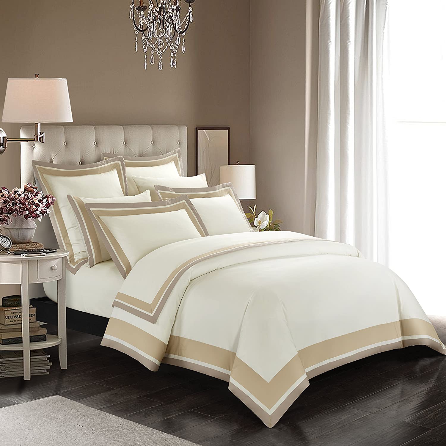 Price:$154.90 Shading 3 Pieces Duvet Cover Set Do Not Include Filling 100% Egyptian Cotton Sateen Luxury 400 Thread Count-Classic and Contemporary Frame Patchwork Ivory/Beige/Champange (King) : Home & Kitchen
