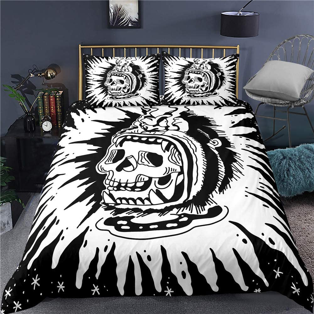 Price:$42.99 Skull Bedding Duvet-Cover-Set of Kids - White and Black Boho Gothic Skull Skeleton Bones Theme Bed Comforter Cover for Adults Decor with 1 Pillowcases Twin Size Nightmare Before Christma : Home & Kitchen