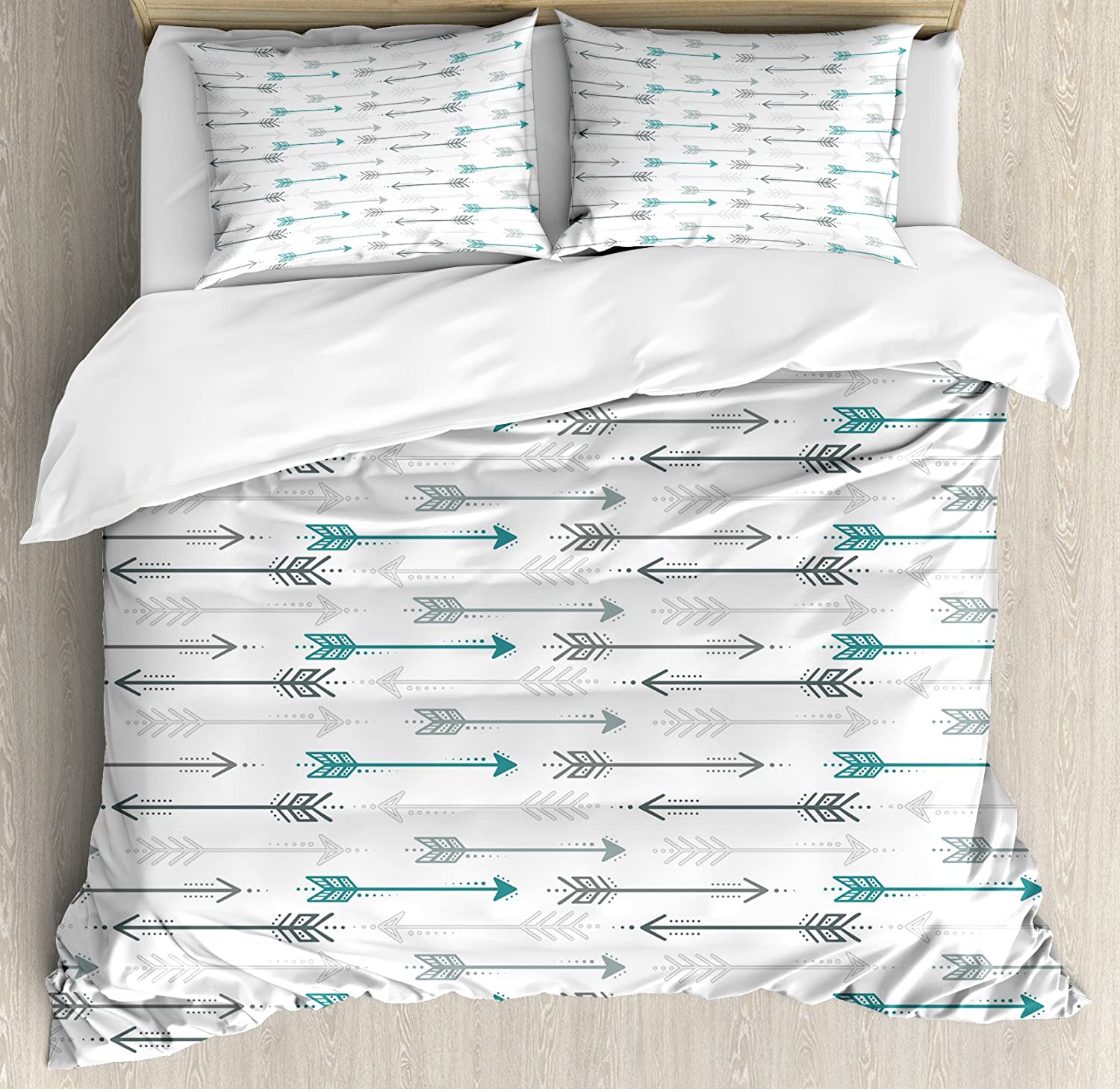 Price:$79.95 Teal Duvet Cover Set, Retro Arrow Pattern in Horizontal Line Heading to Opposite Directions Art Print, Decorative 3 Piece Bedding Set with 2 Pillow Shams, Queen Size, Grey Teal : Home & Kitchen