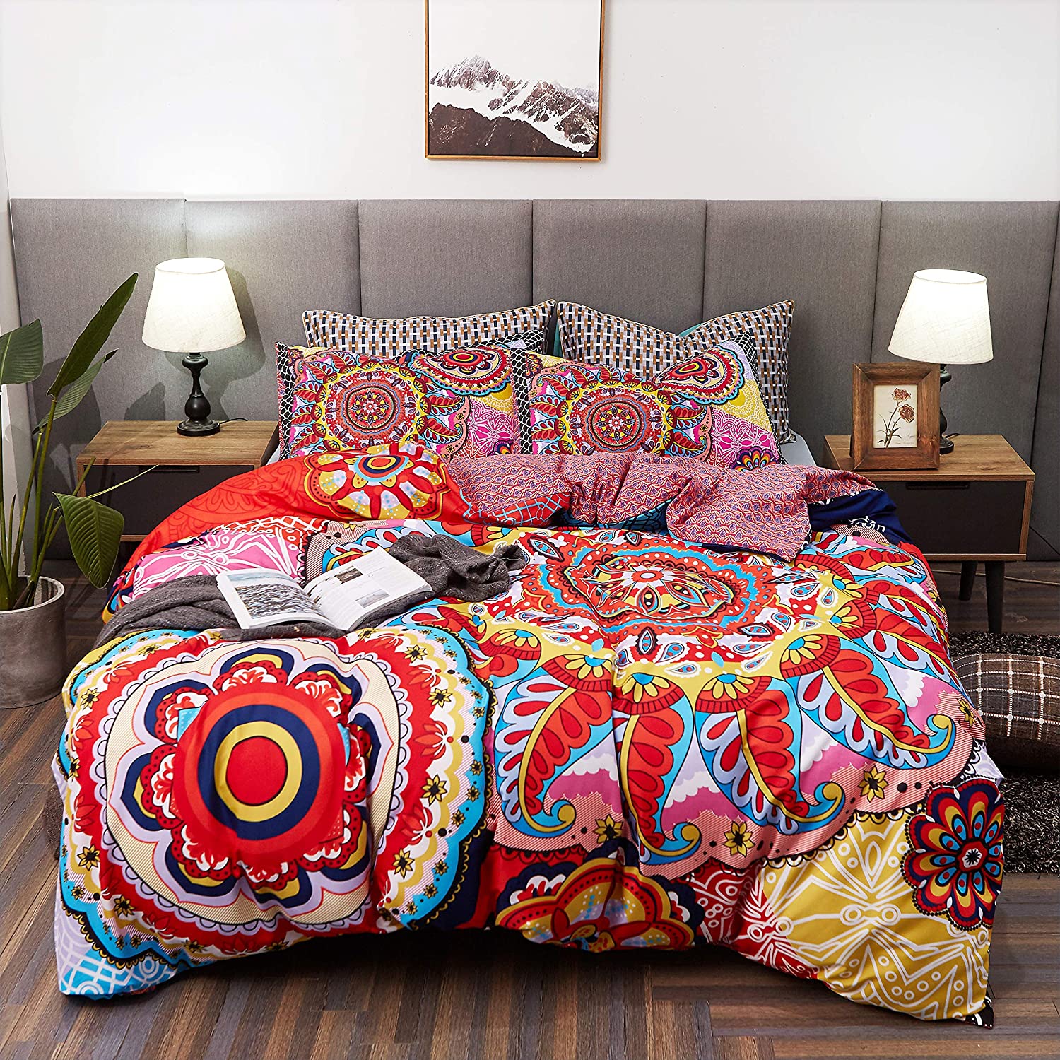 Price:$27.89 Duvet Cover Set Queen Size Bohemia Exotic Style Mandala Pattern Reversible Hotel Luxury Soft Bedding Set Comforter Cover (1 Duvet Cover+2 Pillowcases) Colourful : Home & Kitchen