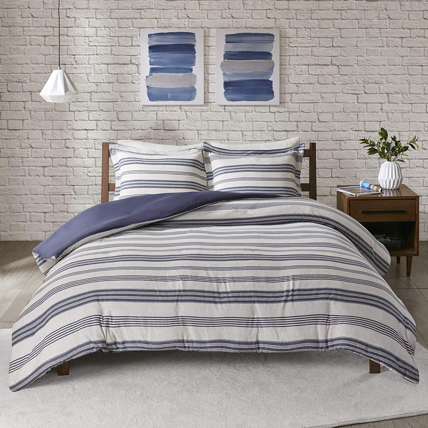 Price:$49.99 Habitat Cole Cozy Cotton Blend Jersey Knit Duvet Set-Classic Stripe Print Design All Season, Breathable Comforter Cover Bedding, Matching Shams, Twin/Twin XL(68"x92"), Navy 3 Piece : Home & Kitchen