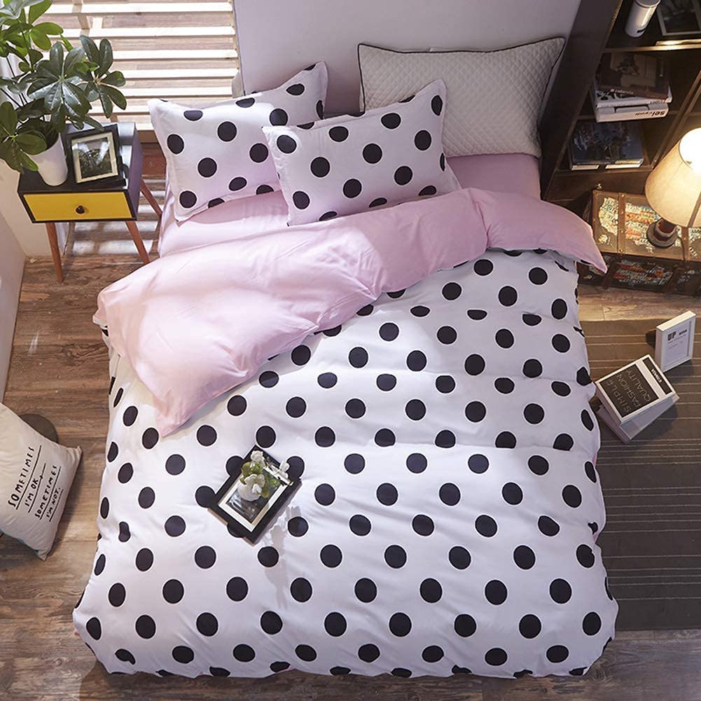 Price:$35.99 Polka Dot Duvet Cover Set Queen Size Black Dots Print Pattern on White Bedding Sets Reversible Baby Pink Solid Color Comforter Quilt Covers for Kids : Clothing, Shoes & Jewelry