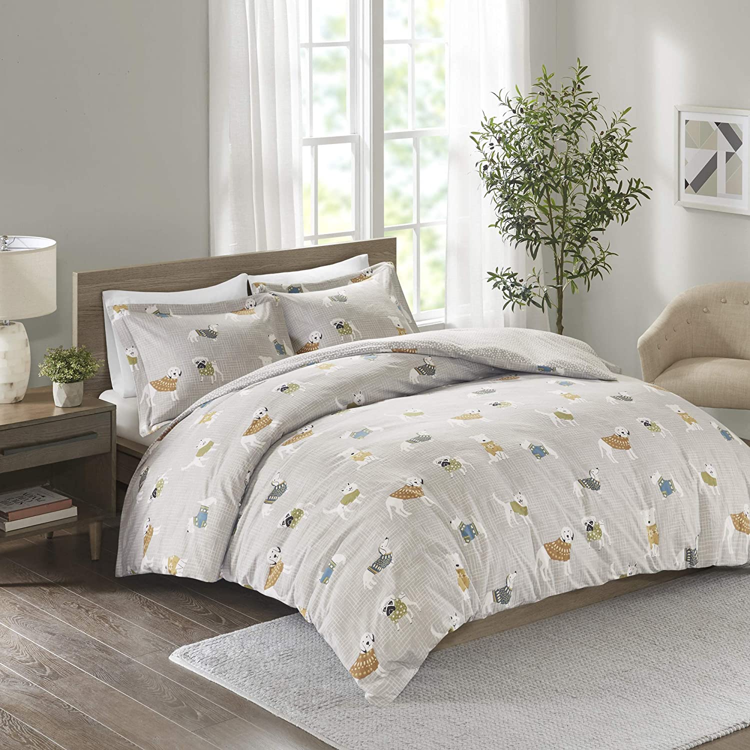 Price:$50.99 North by Sleep Philosophy Cozy Flannel Duvet Cover 100% Cotton Flannel Novel Adorable Animal Print, All Season Comforter Cover Bedding Set with Sham, Full/Queen, Grey Dogs 3 Piece : Home & Kitchen