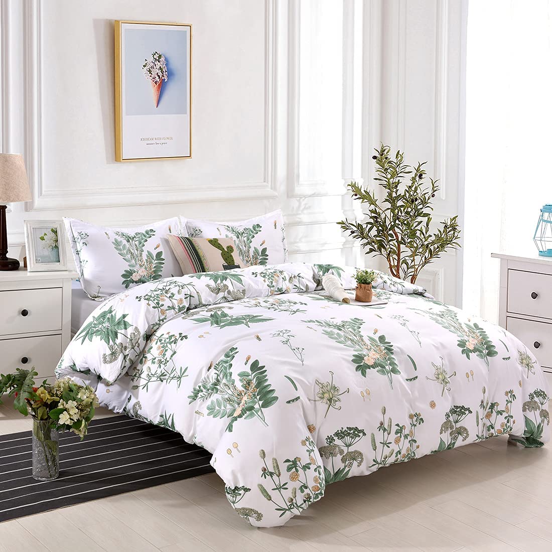 Price:$30.99 Lightweight Microfiber Bedding Duvet Cover Set, Floral Printing Pattern (Green, Queen) : Home & Kitchen