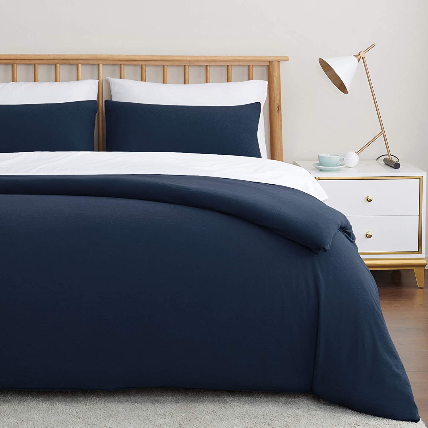 Price:$37.79 Jersey Knit Cotton Duvet Cover Set, Soft Duvet Cover with Zipper Closure Queen Size, Navy : Home & Kitchen
