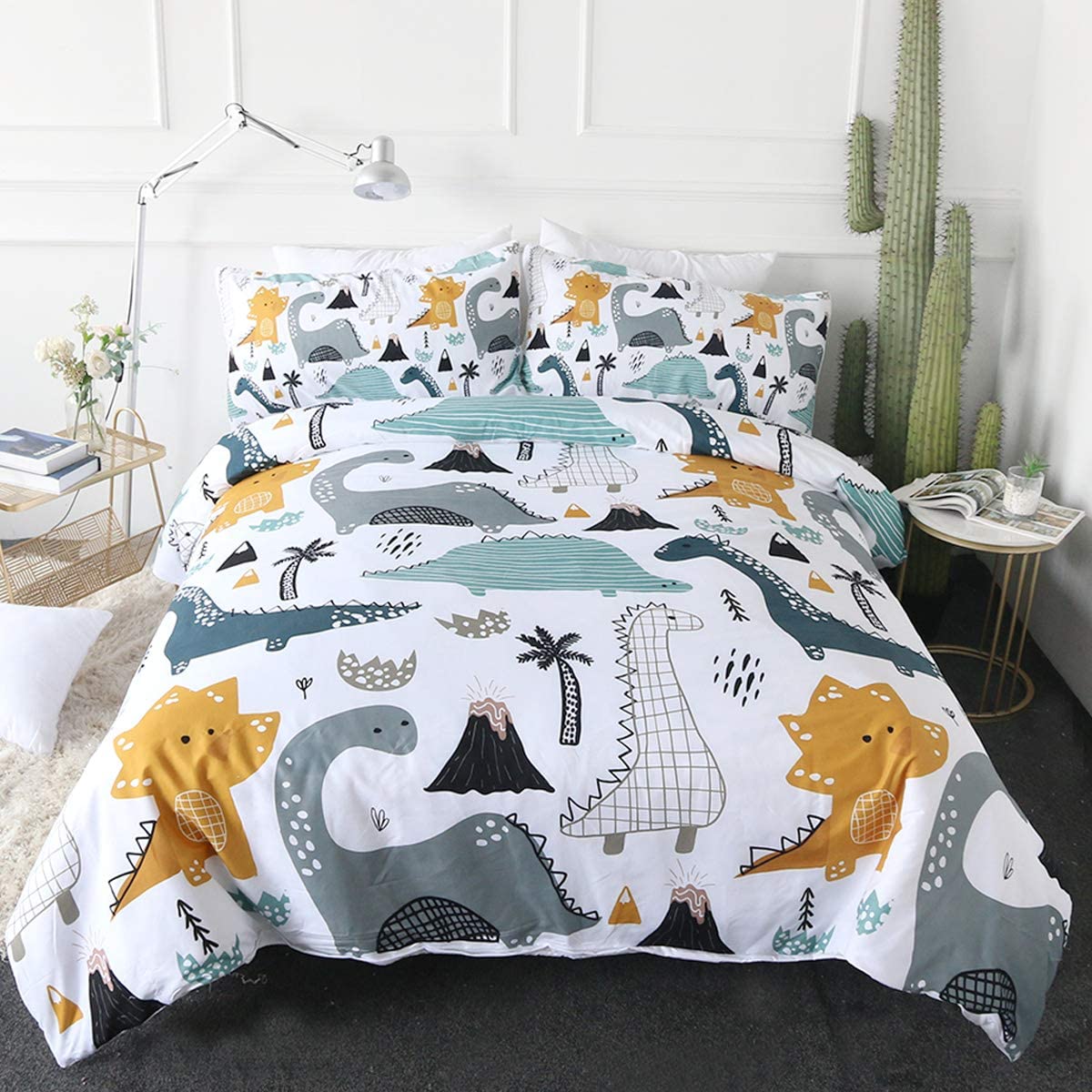 Price:$38.58 Dinosaur Print Bedding for Twin Size Bed Boys Cute Ancient Animal Duvet Cover Hand Drawn Dino 3 Pieces Kids Cartoon Comforter Cover Set : Home & Kitchen