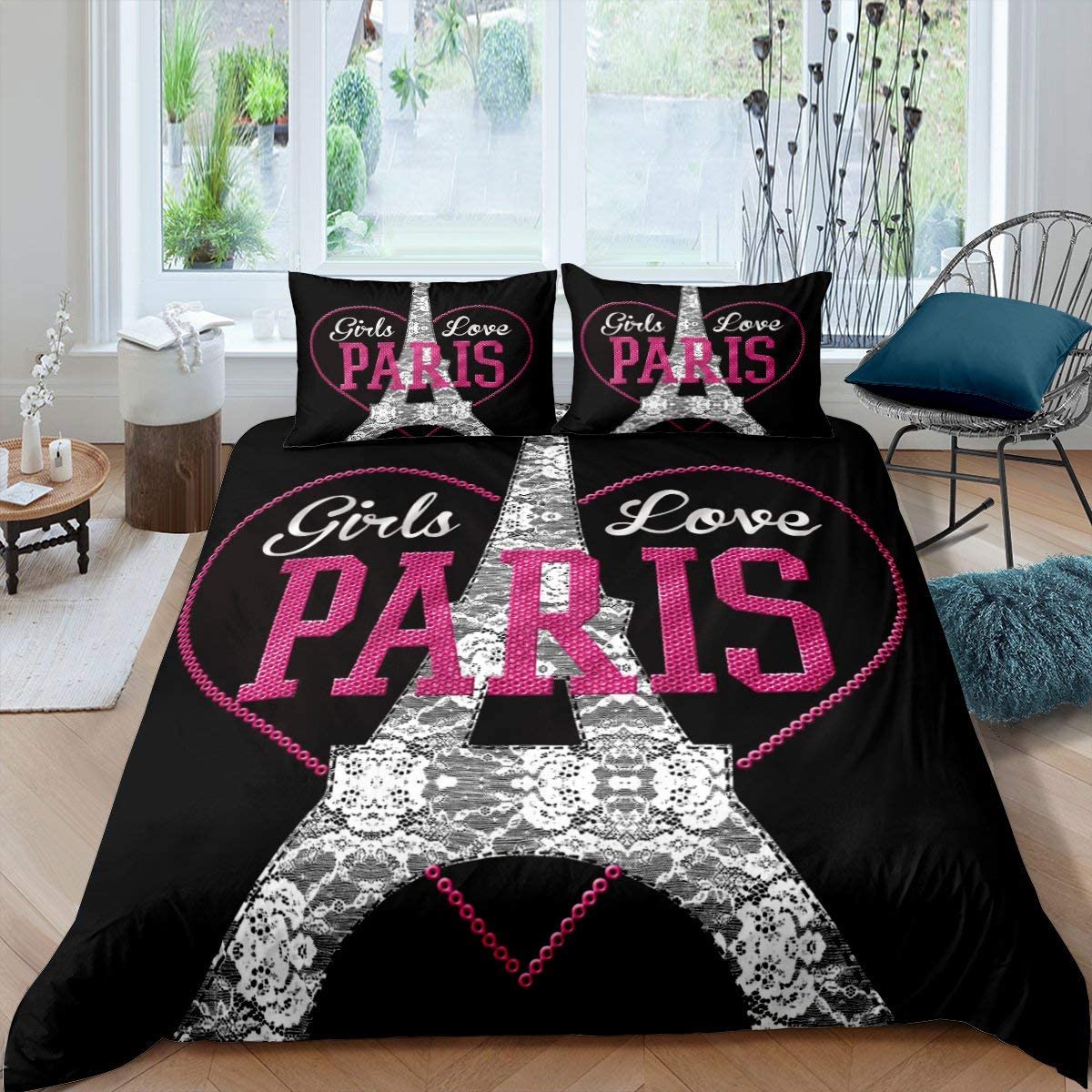 Price:$45.00 Kids Eiffel Tower Comforter Cover Twin Size Pink Love Heart Bedding Set Paris City Building Duvet Cover for Boys Girls Children Teens France Urban Bedspread Cover for Living Room : Home & Kitchen