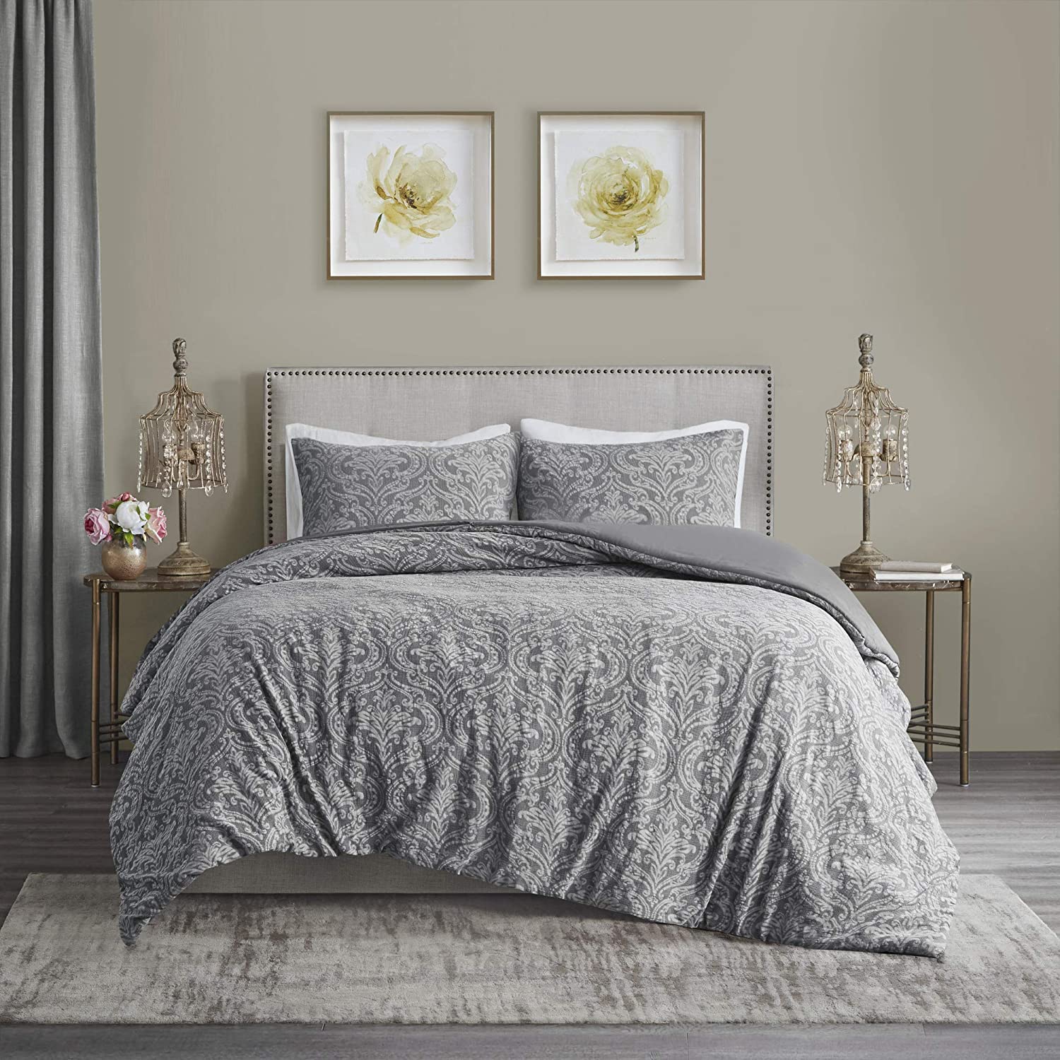 Price:$63.18 Park Chantelle 100% Cotton Duvet Set, Matelasse Damask Design, Modern Luxe All Season Comforter Cover Bed Set with Matching Shams, Full/Queen(90"x90"), Grey 3 Piece : Home & Kitchen