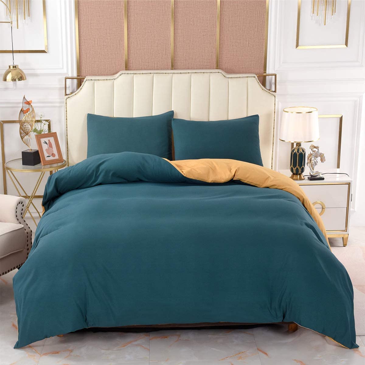 Price:$34.99 Duvet Cover (Peacock Green and Yellow) 3 pcs Bedding Set Duvet Cover and Pillow Shams : Home & Kitchen