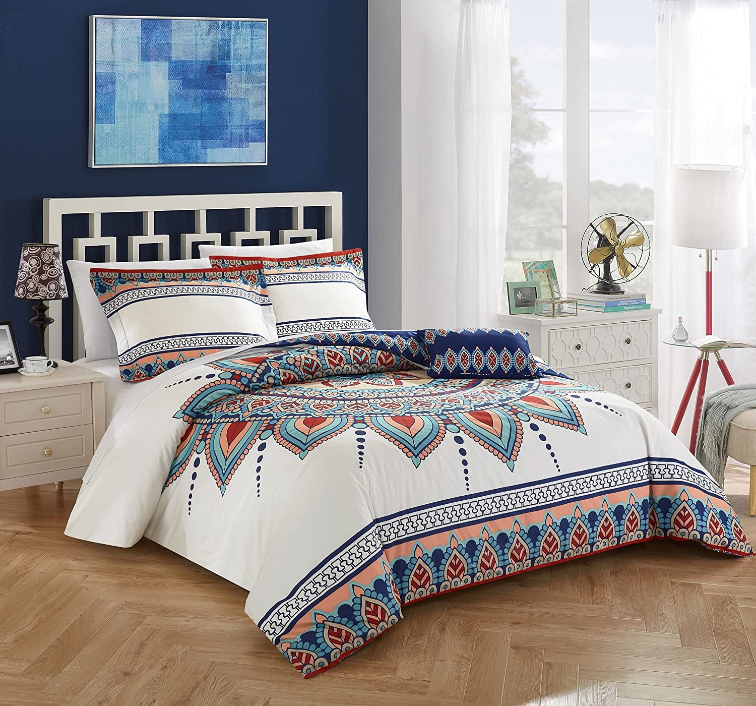 Price:$69.95 Home Weston Duvet Cover Set, Queen, Blue, 4 Piece : Home & Kitchen