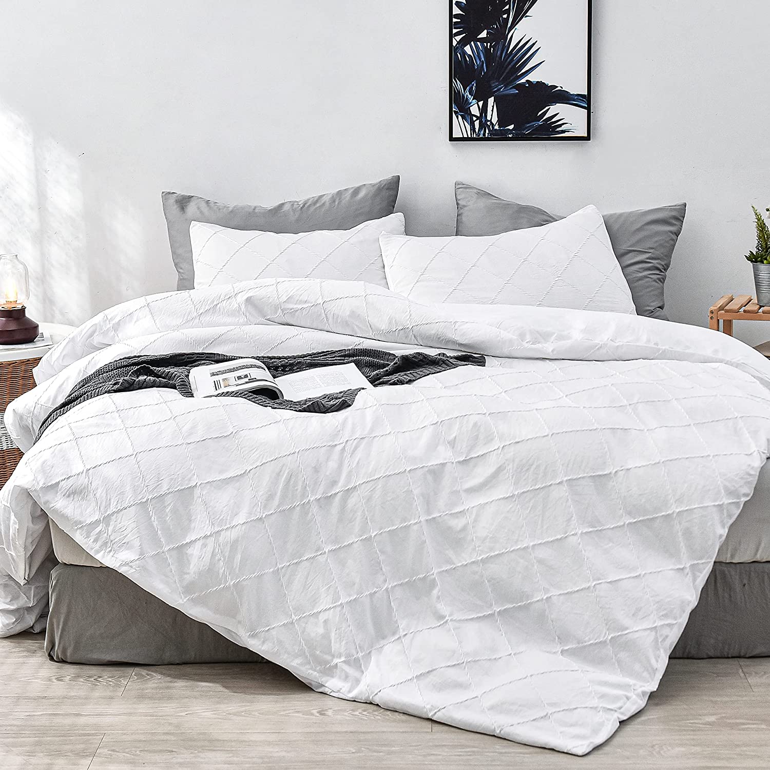 Price:$44.99 White King Duvet Cover Set, Fluffy Duvet Cover King Size, Boho King Bedding Set, 3 Pieces Pintuck Bedding Duvet Covers, 100% Microfiber, with 2 Pillowcases (White, King, 104”x90”) : Home & Kitchen