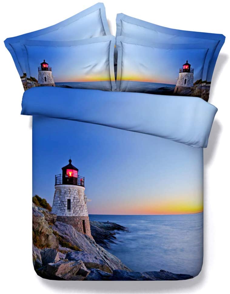 Price:$61.99 JF-008 3pcs Bedding Sets King Size Lighthouse, Rocks and Blue sea Print Duvet Cover Set Ocean Bed Sheets Full Queen (Queen) : Home & Kitchen