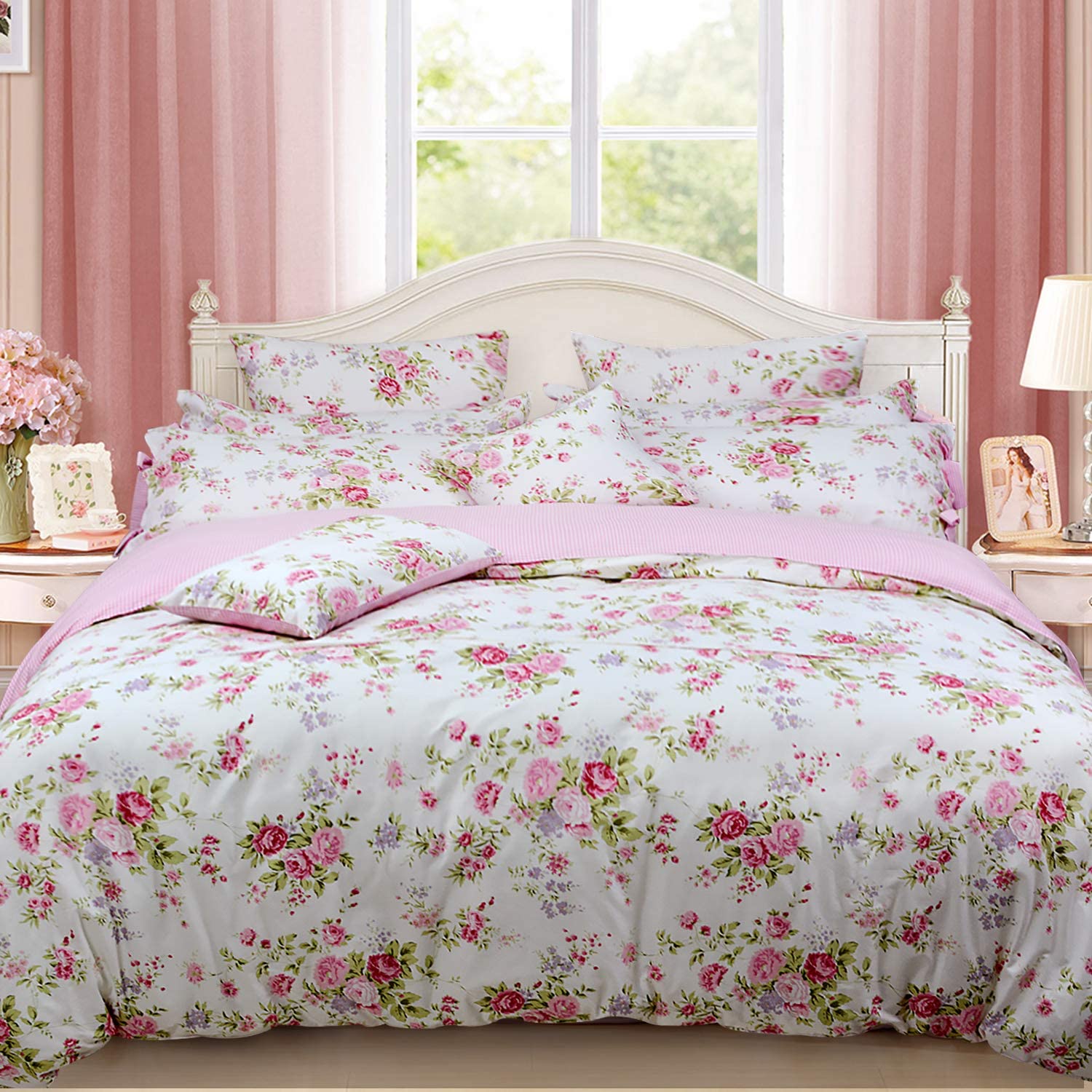 Price:$149.00 Shabby Rose Floral Duvet Cover Pink Plaid Girls Bedding Set 100% Cotton Ultra Soft Bed Sheet Set,7Pcs (1 Duvet Cover +1 Fitted Sheet+ 1 Flat Sheet +2 Standard+2 King Pillowcases),Cal King : Home & Kitchen