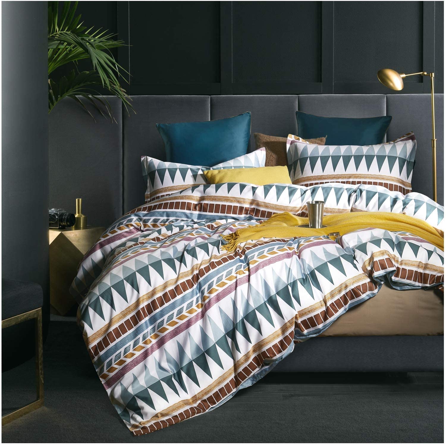 Price:$98.80 Duvet Cover Striped Ethnic Boho Reversible Southwestern 400TC Cotton Bedding 3pc Set Navy White Orange Modern Geo Aztec Print (King, Teal Rust) : Home & Kitchen