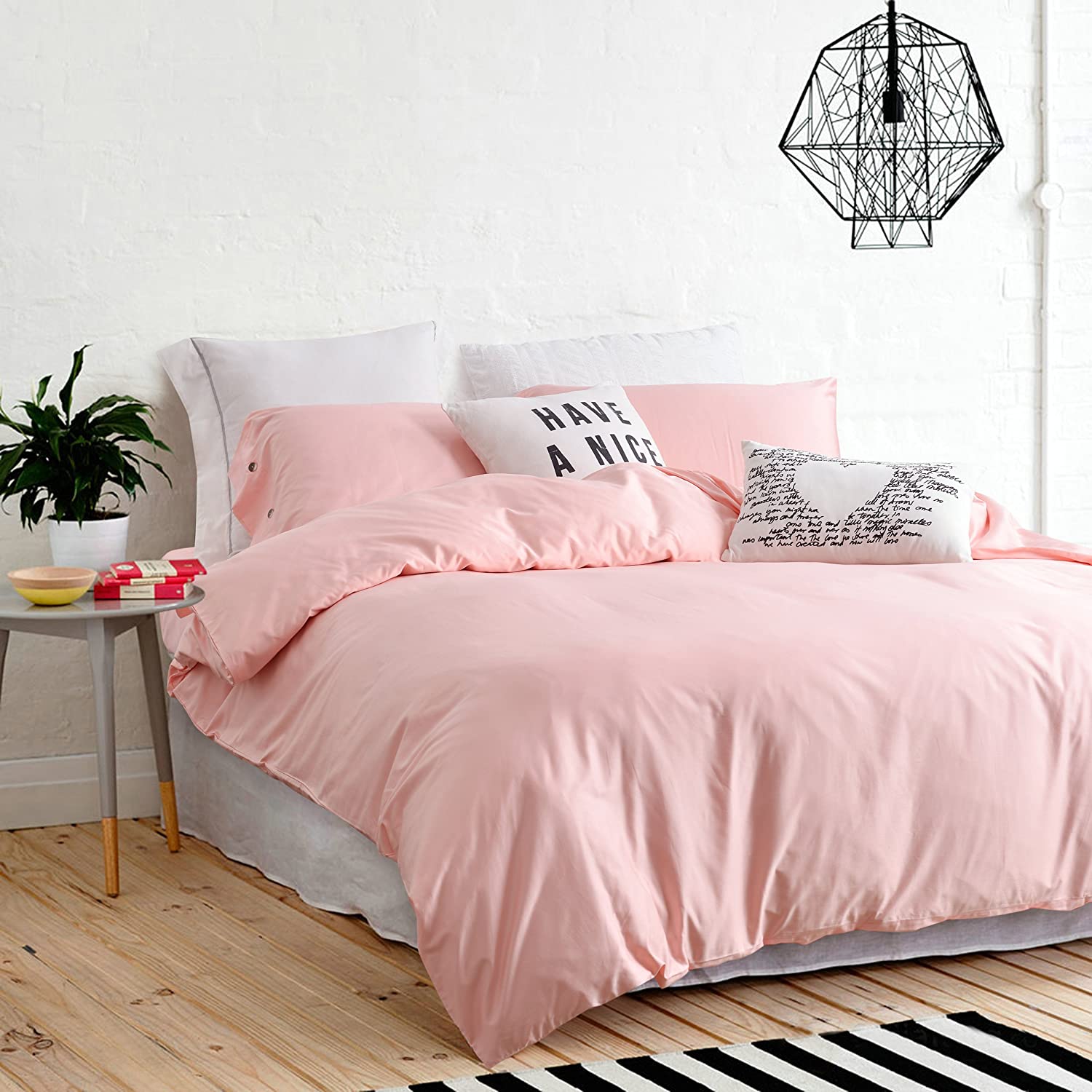 Price:$59.99 Home 300 Thread Count 100% Cotton Sateen Solid Navy Color Bright Gem Blue High-end 4pc Duvet Cover Set Full/Queen Size (Full Size, Pink) : Home & Kitchen