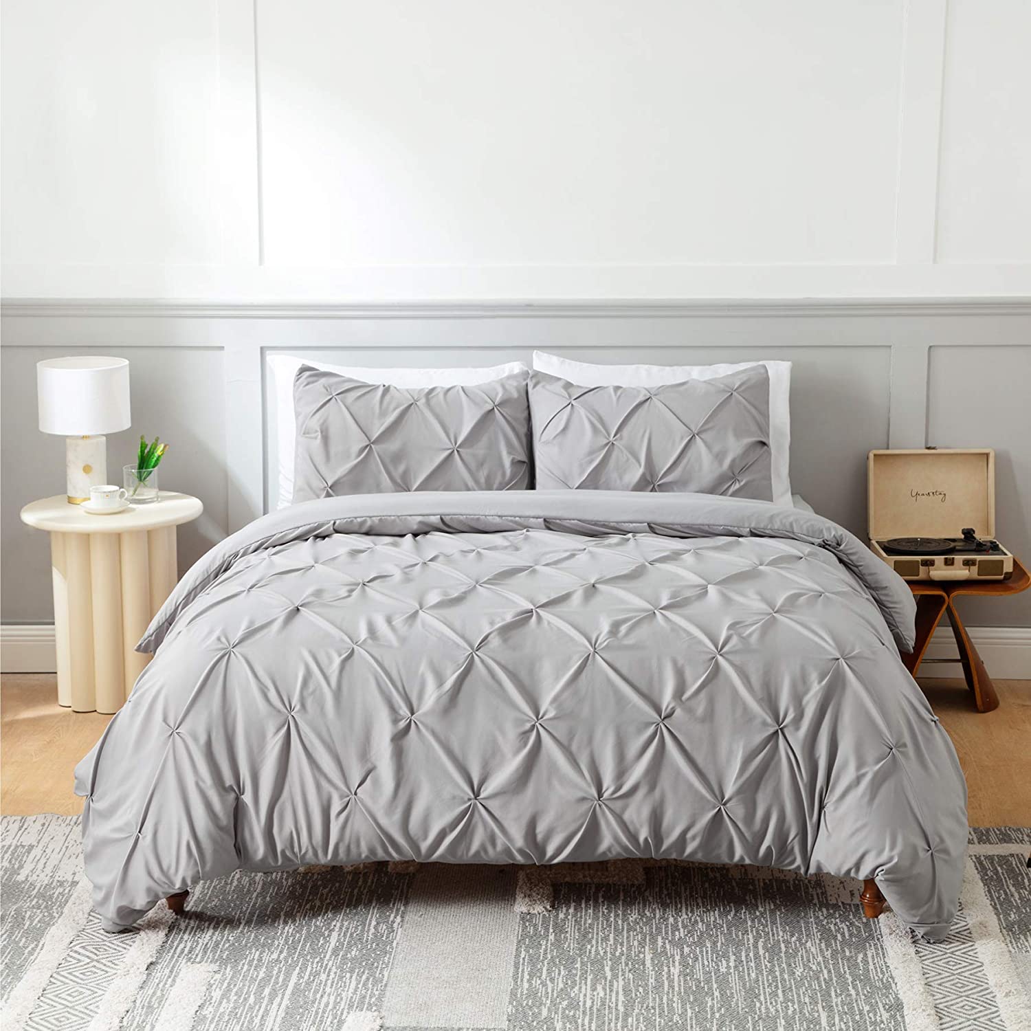 Price:$34.99 Grey Duvet Cover Queen Size - Pinch Pleated Queen Size Duvet Cover with Zipper Closure, Microfiber Pintuck Duvet Cover(Grey, Queen) : Home & Kitchen
