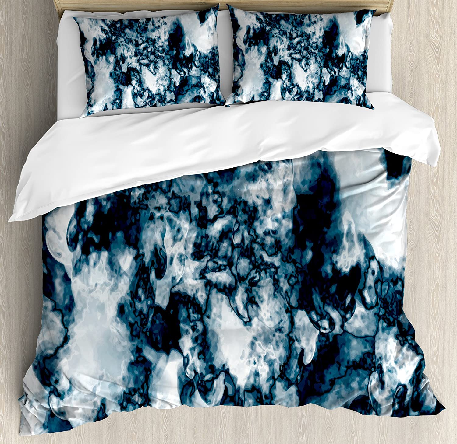 Price:$29.95 Marble Duvet Cover Set, Unusual Gemstone Onyx Rock Nature Pattern with Vintage Paintbrush Effects, Decorative 3 Piece Bedding Set with 2 Pillow Shams, Queen Size, Blue Pearl : Home & Kitchen