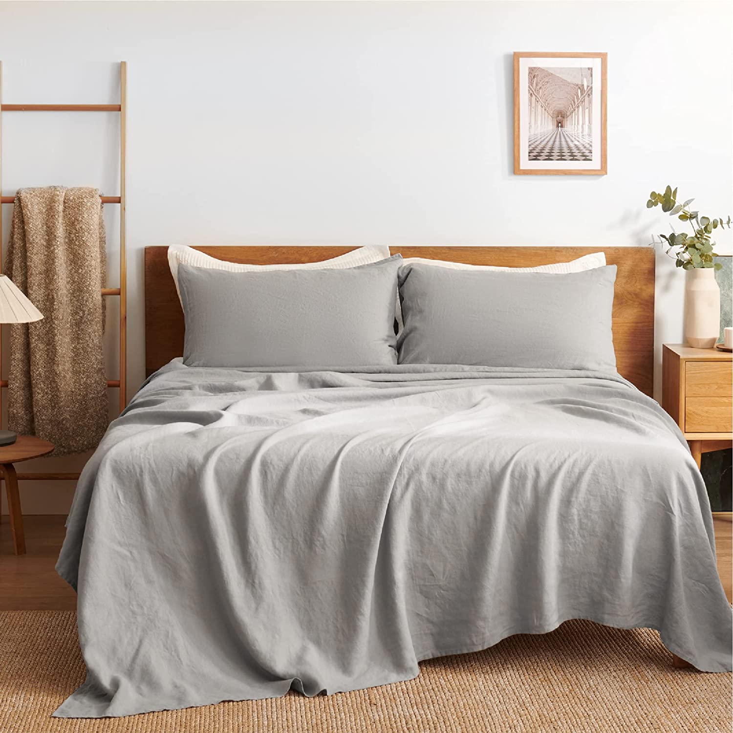 Price:$124.99 Linen Sheets Set Queen Size - 100% Linen Bed Sheets Deep Pocket Sheets, Breathable Bedding Set, Washed French Linen Sheet ( Grey, 90"x102" ) : Health & Household