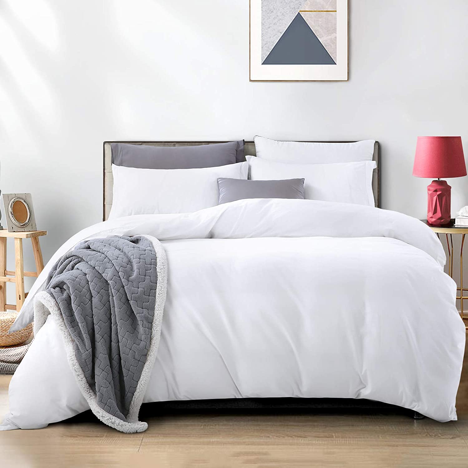 Price:$65.99 Cover King Size White 100% Cotton Count Cover with Zipper Closure,Hotel Quality Ultra Soft and Easy Care(1 Cover+2 Pillowcases) 104x90Inches : Home & Kitchen