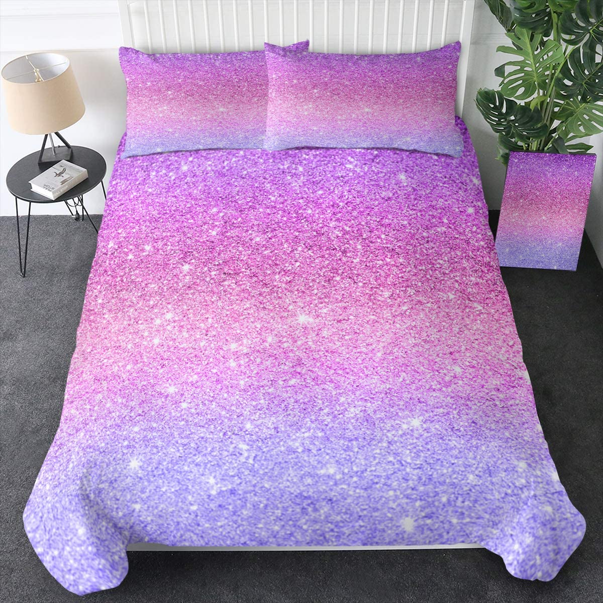 Price:$39.99 Glittery Bedding Set Twin Size Colorful Abstract Purple and Pink Duvet Cover 3 Pieces Girls Sparkly Pastel Ombre Bed Set : Home & Kitchen