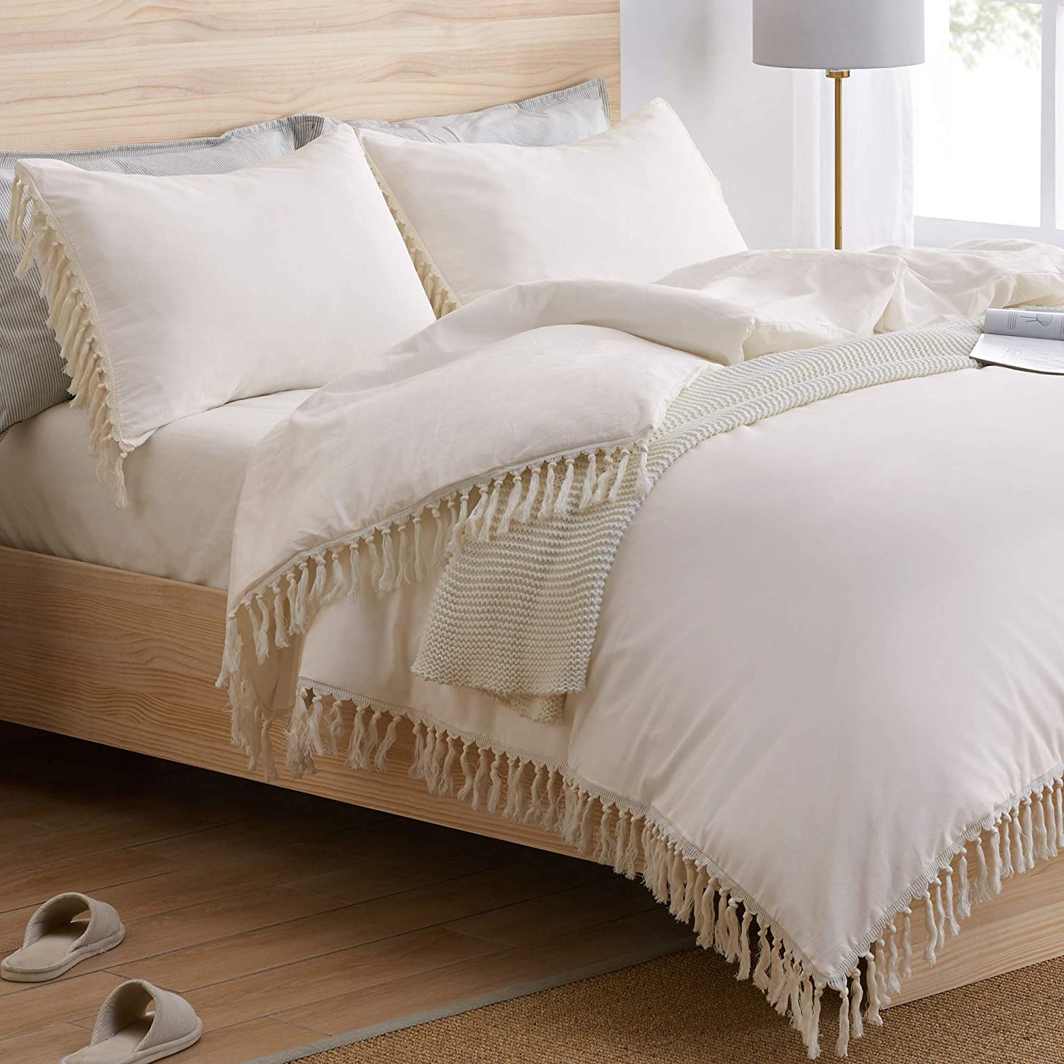 Price:$69.99 Boho Chic Ivory Macrame Tassel 2 pc. Twin/Twin XL Size Bed Bedding Set Duvet Comforter Cover and Sham Solid Cream Off White Cotton Fringe Textured Tufted Minimalist Farmhouse Indie Dorm Teen : Home & Kitchen