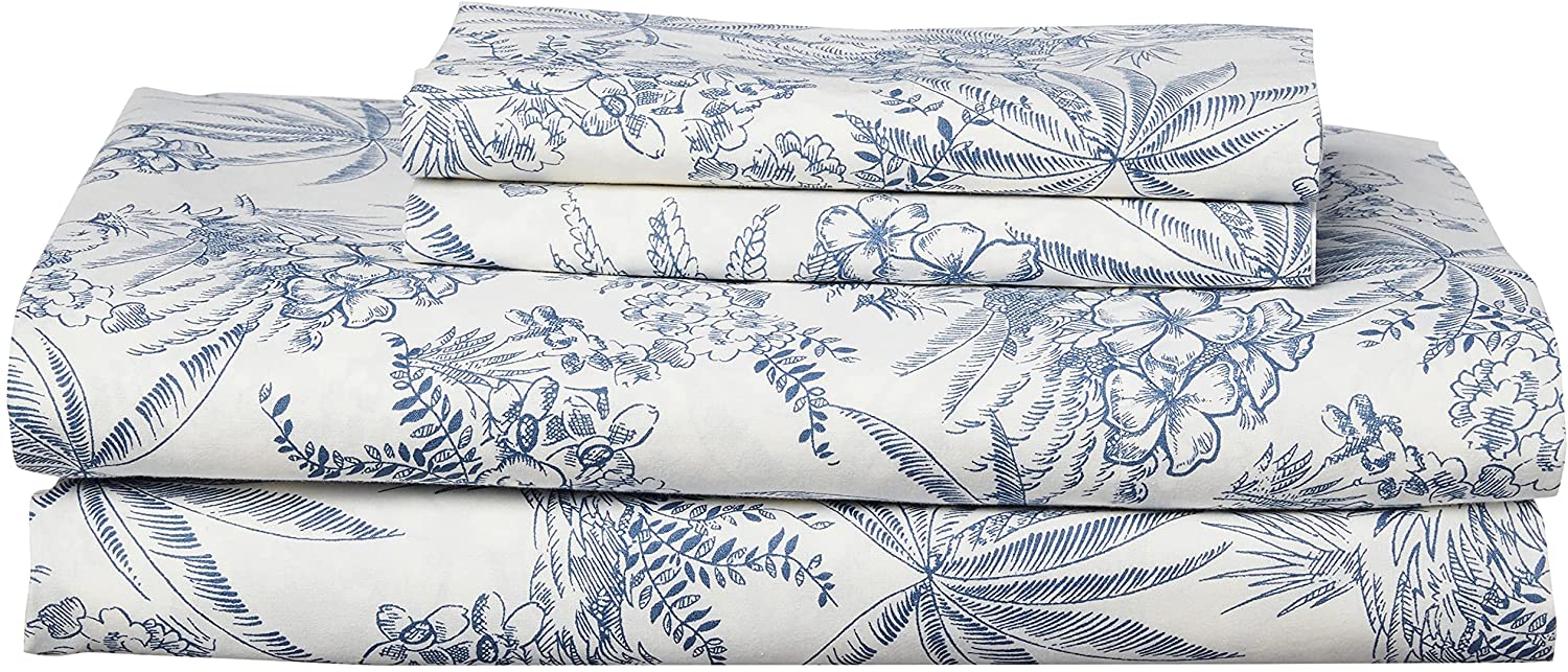 Price:$89.99 Bahama Home Percale Collection Sheet Set-100% Cotton, Crisp & Cool, Lightweight & Moisture-Wicking Bedding, King, Pen and Ink Palm : Home & Kitchen