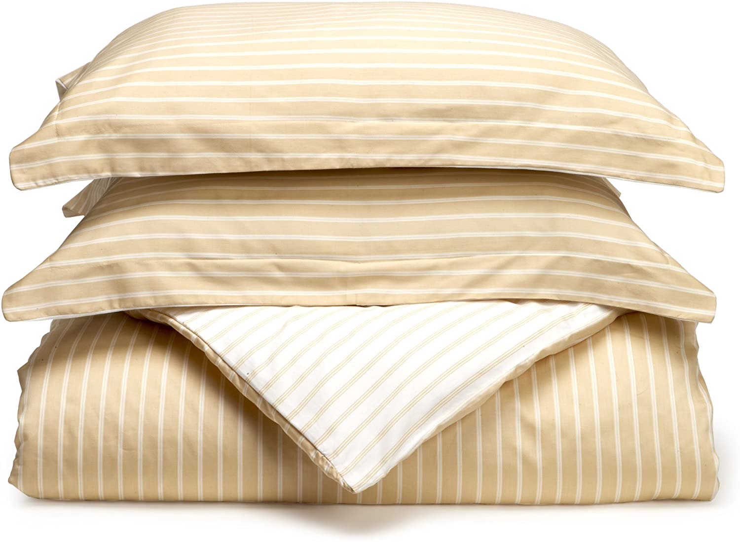 Price:$40.71 Home Harvard Stripe 300-Thread-Count Reversible King Duvet Set, Honey : Home & Kitchen