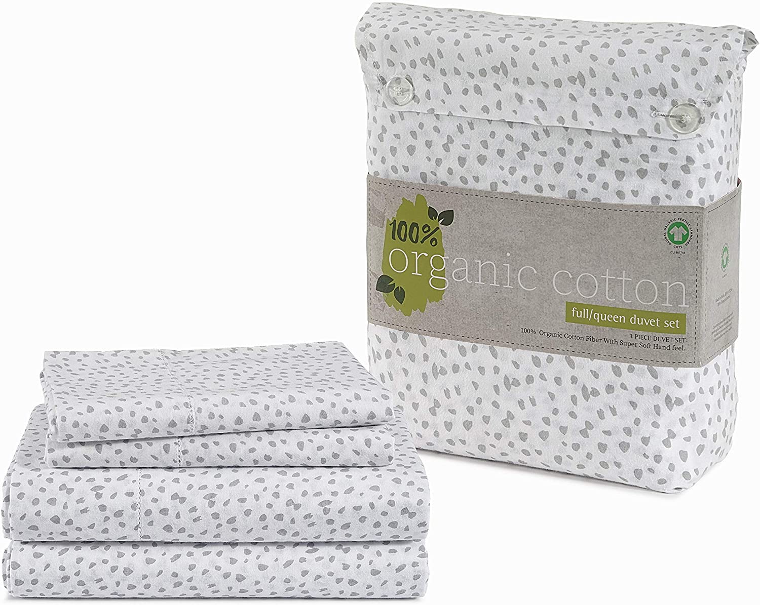 Price:$33.06 Platino 100% Organic Cotton Duvet-Cover Set King Size White (Grey Dot), Pure Organic Cotton Long Staple Percale Weave Ultra Soft, Breathable, GOTS Certified : Home & Kitchen