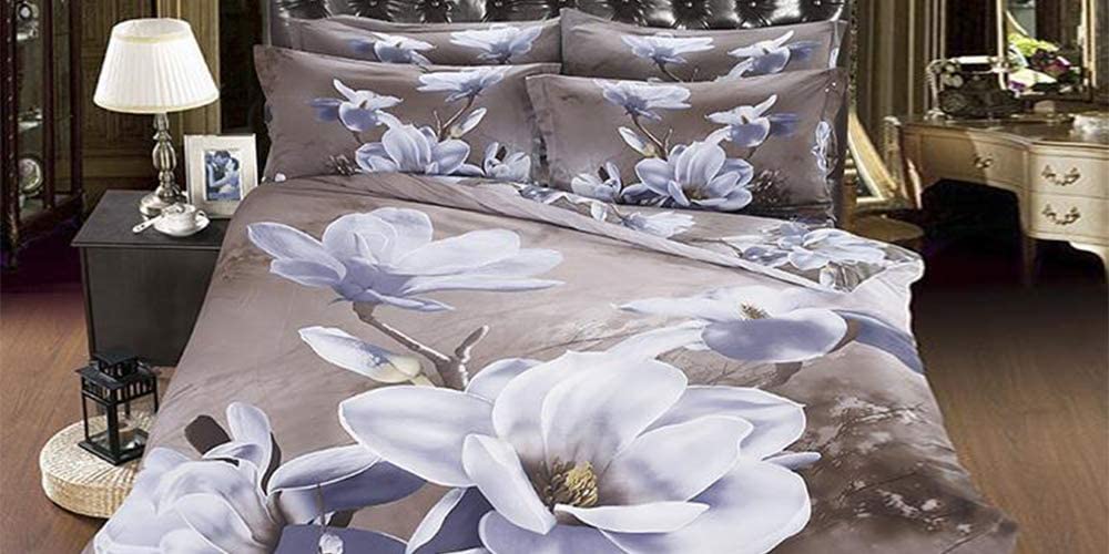 Price:$29.99 3D White Magnolia Printed Cotton 4-Piece Duvet Cover Set Queen for Girls Blossoms Floral Printed 4 Piece Duvet Cover Set Comforter Cover(Queen,88”x90) : Everything Else