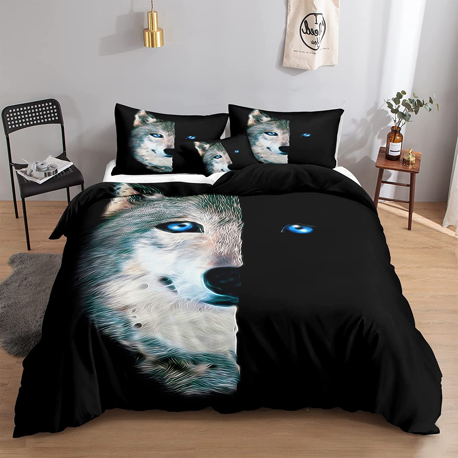 Price:$22.99 Bedding Wild Animal Duvet Cover Set Half Black Printed Black Boys Girls Bedding Sets Queen 1 Duvet Cover 2 Pillow Cases (Queen, Black) : Home & Kitchen