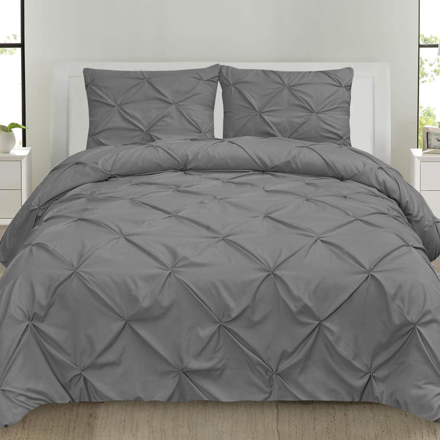 Price:$31.48 Home Collection 3 Piece Luxury Pinch Pleat Pintuck Fashion Duvet Set, Queen, Gray : Home & Kitchen