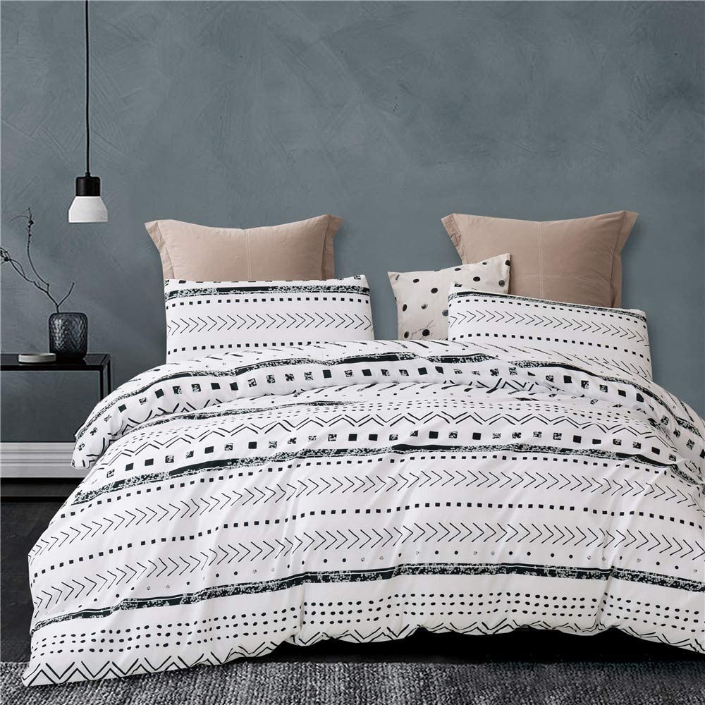 Price:$30.90 Duvet Cover Set Boho Geomatric Stripe Black Pattern King 100% Polyester with 2 Pieces Ultra Soft Breathable Comforter Cover Set King 104x90 inch for Bedroom : Everything Else