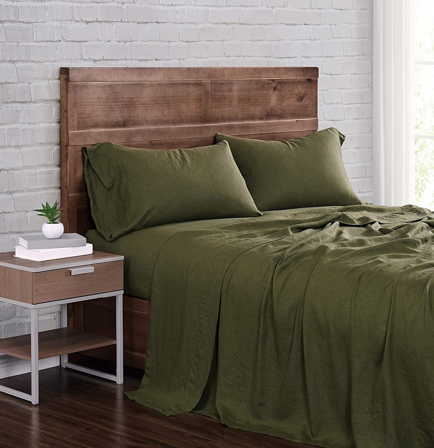 Price:$157.14 Loom Flax Linen Sheet Set, California King, Olive Green,SS2469OGCK-4700,4 : Home & Kitchen