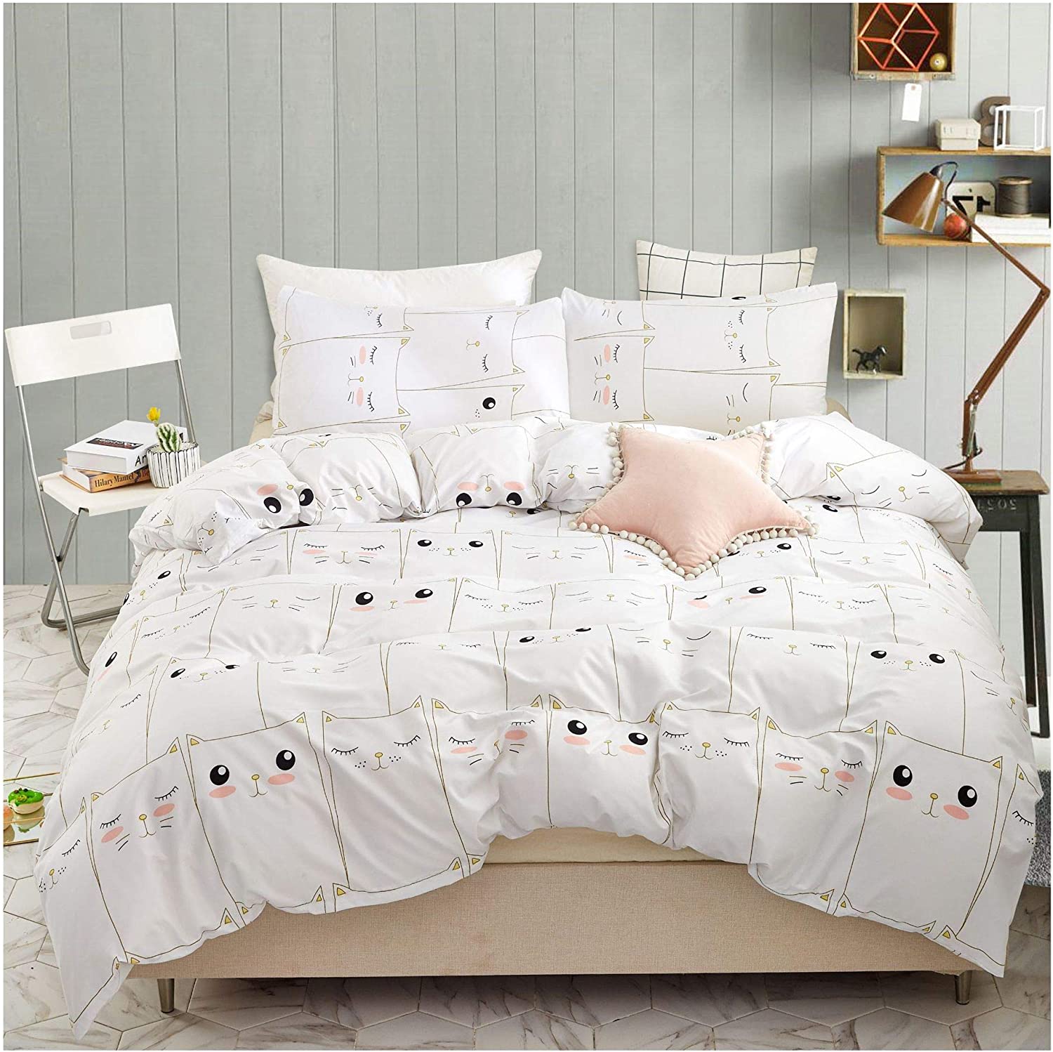 Price:$31.95 COLLECTION King Bedding Duvet Cover Set, Premium Microfiber,Mini Cats Pattern On Comforter Cover-3pcs:1x Duvet Cover 2X Pillowcases,Comforter Cover with Zipper Closure : Home & Kitchen