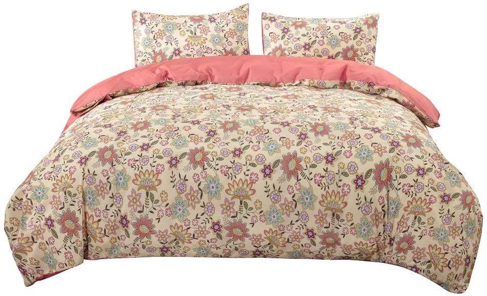 Price:$54.99 Duvet Cover Set with Button Closure,100% Cotton Ultra Soft,Ivory and Blush,Full/Queen Size : Home & Kitchen