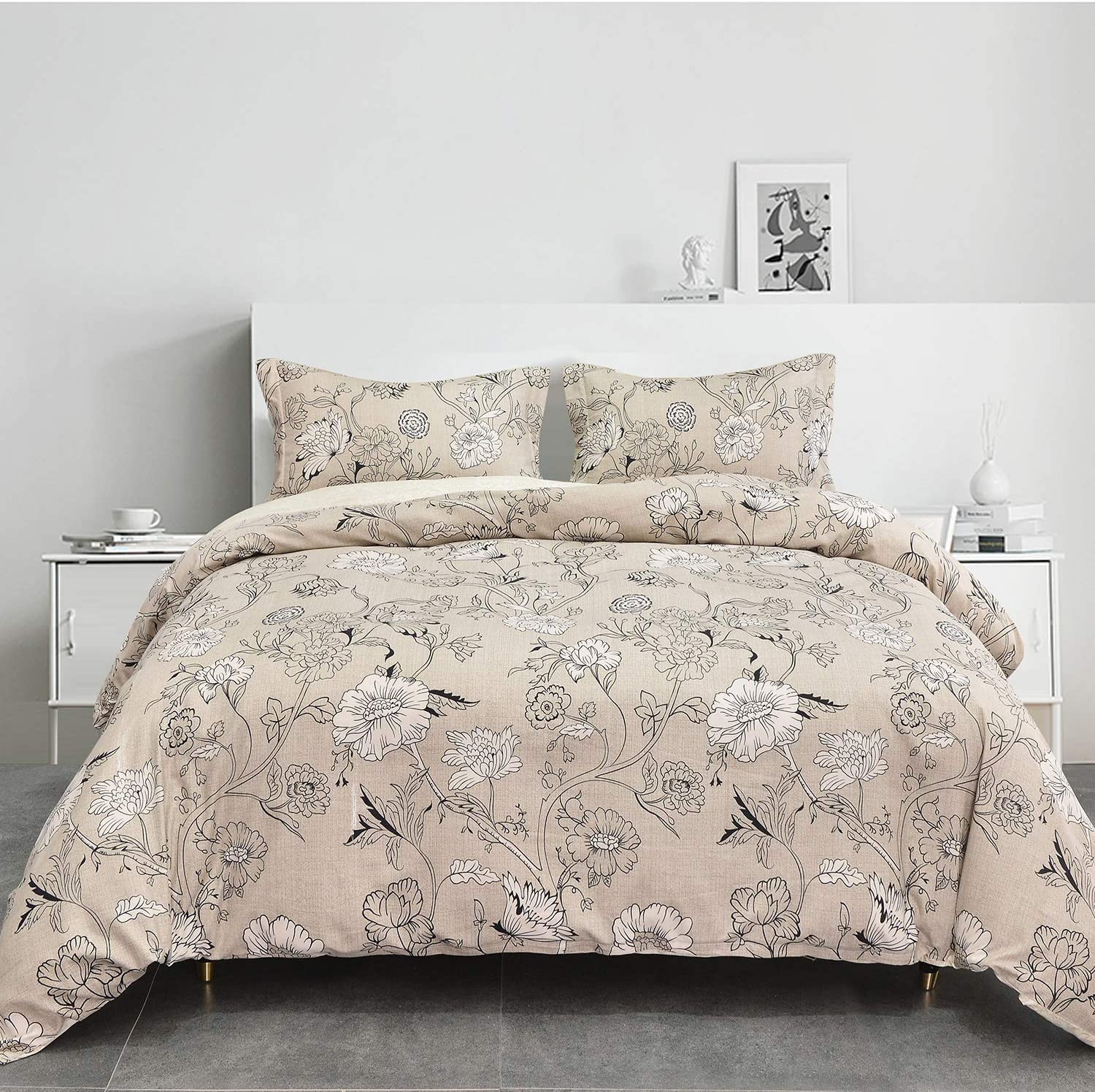 Price:$29.89 Bedding Washed Duvet Cover Set - 3 Piece Ultra Soft Double Brushed Microfiber Comforter Cover with Zipper Closure (1 Duvet Cover + 2 Pillow Shams) – Queen, Beige : Home & Kitchen