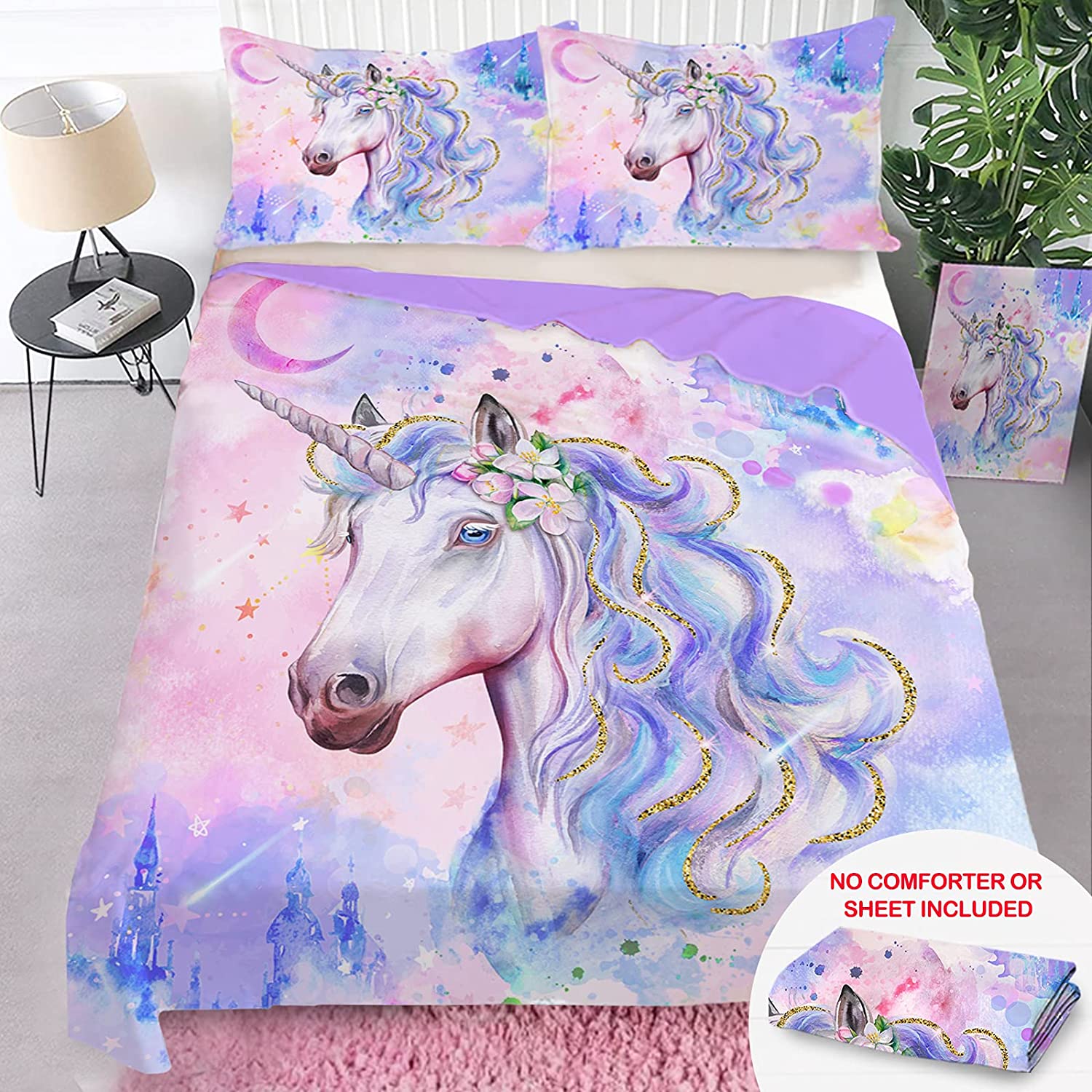 Price:$24.49 Tree Unicorn Duvet Cover, Watercolor Twin Comforter Cover Set of 3 Piece, Girls Bed Sets with Zipper Closure, Pink Soft Bedding Set Gifts for Kids (1 Duvet Cover + 2 Pillow Shams), 68”x86” : Grocery & Gourmet Food
