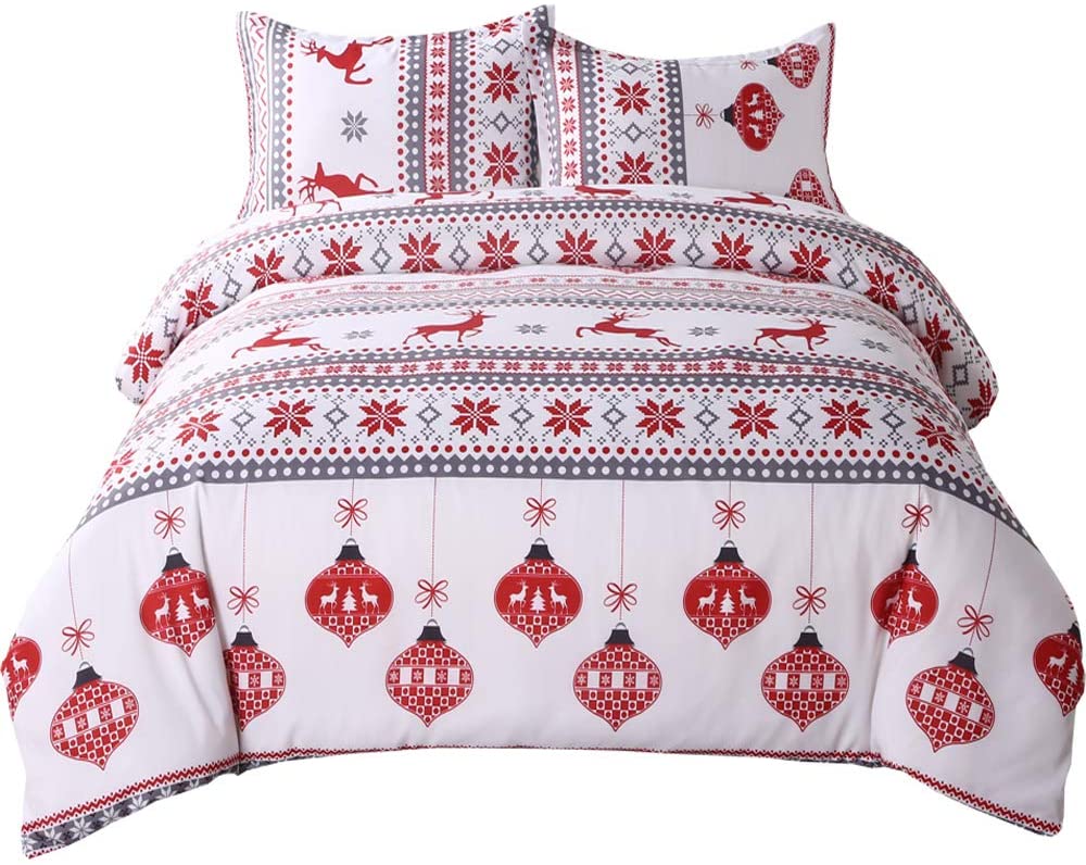 Price:$29.99 Red Gray Christmas Reindeer Duvet Cover Set Soft Lightweight Elk Snowflake Xmas Bedspread with Zipper Closure Bedding Sets Included: Duvet Cover Pillowcase(no Comforter Inside) (02, Twin) : Home & Kitchen