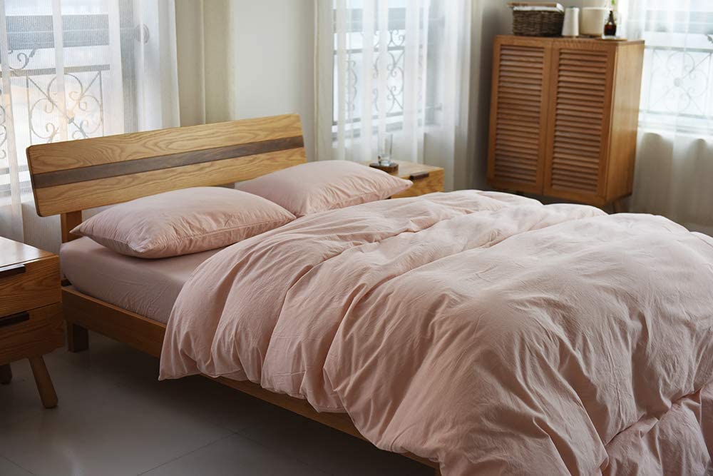Price:$35.99 Sleep Home 100% Washed Cotton, Solid Color 3pc Duvet Cover Set, Zipper Close,Machine Washable, Inside Corner Ties (Queen, Light Pink) : Home & Kitchen