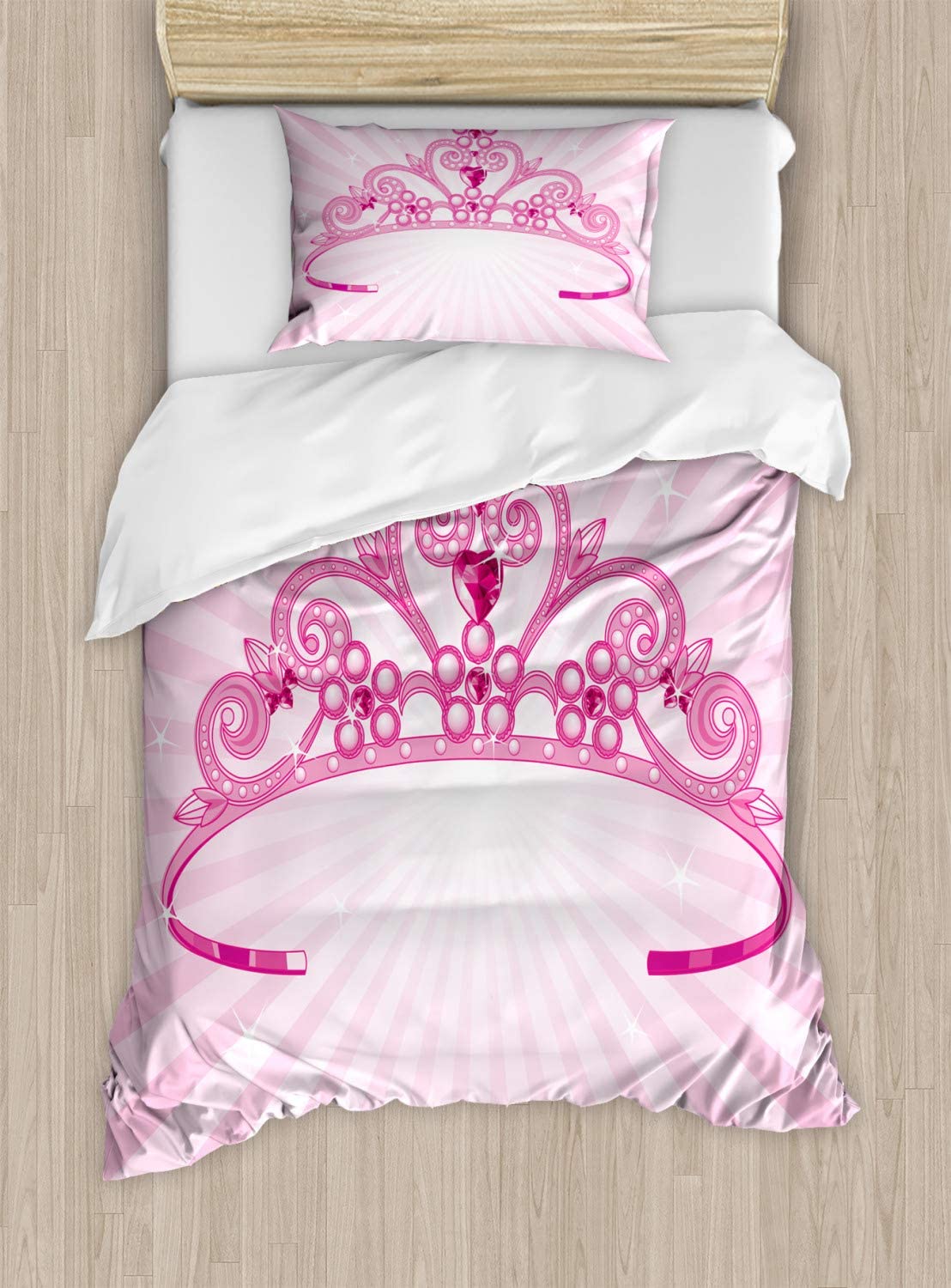 Price:$59.95 Cartoon Duvet Cover Set, Cartoon Costume Crown Diamond Girls Arrangement, Decorative 2 Piece Bedding Set with 1 Pillow Sham, Twin Size, Fuchsia Pink : Home & Kitchen