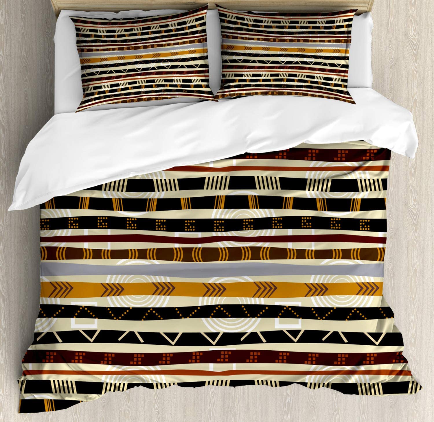 Price:$79.95 Abstract Duvet Cover Set, Ethnic Style Geometric Forms with Striped Pattern on Bold Earth Tones Print, Decorative 3 Piece Bedding Set with 2 Pillow Shams, Queen Size, Orange Cream : Home & Kitchen