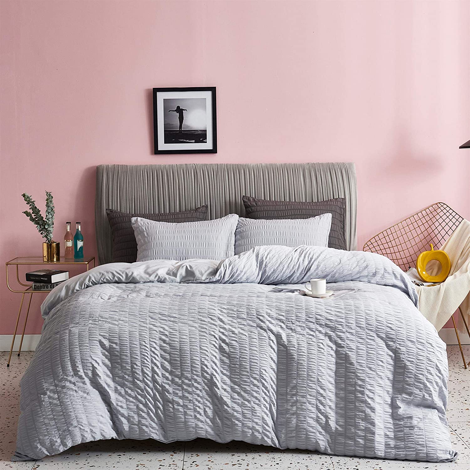 Price:$24.99 Washed Seersucker Lightweight Light Grey Duvet Cover Set,Morden Style Cozy Bedding Set,Queen(1 Duvet Cover 2 Pillowcases) : Home & Kitchen