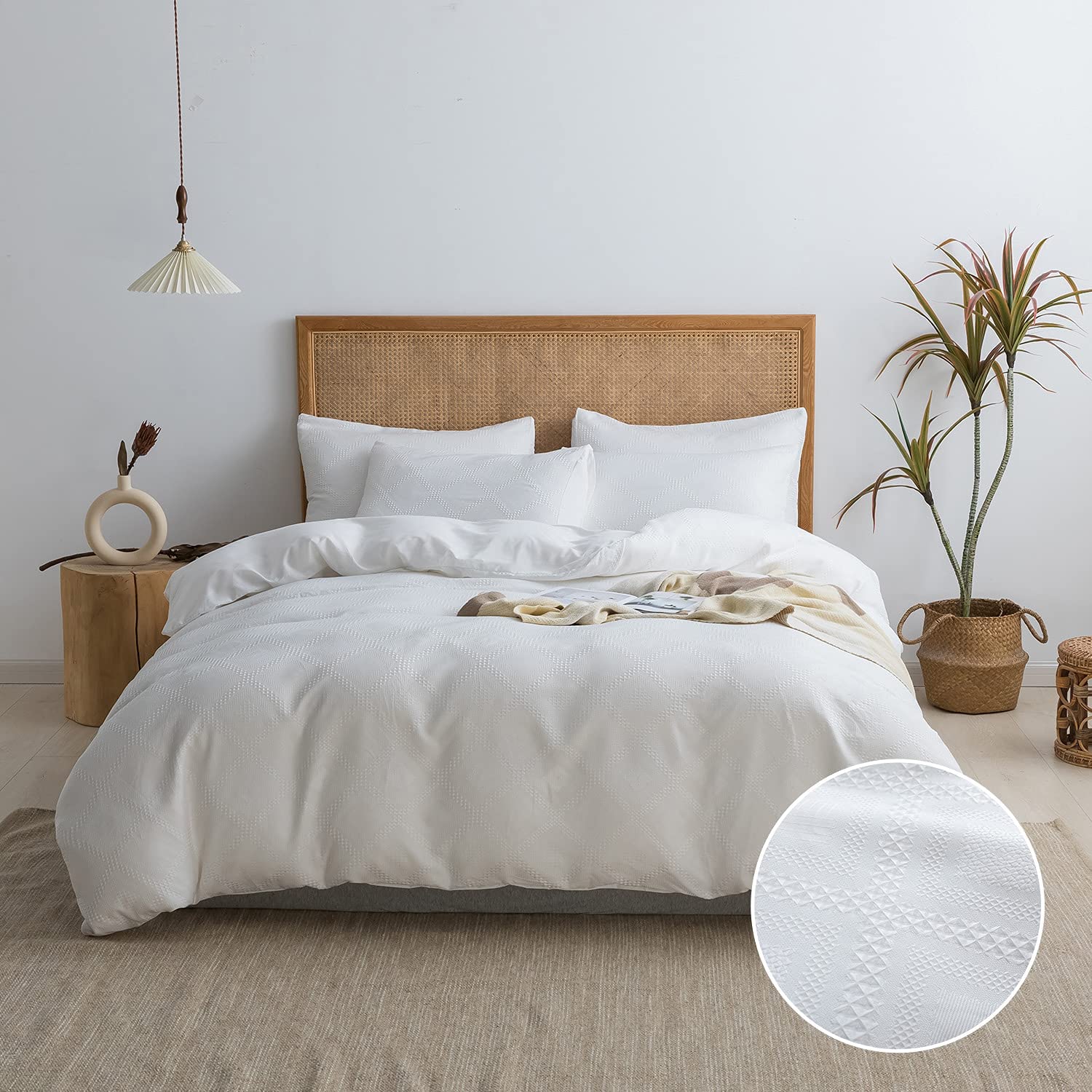 Price:$39.99 Waffle Weave Duvet Cover Set, 3PCS Diamond Texture Microfiber White Solid Color Comforter Cover with Grid Pattern , Luxury Soft Bedding Set with Zipper Closure & Corner Ties (White,Full) : Home & Kitchen