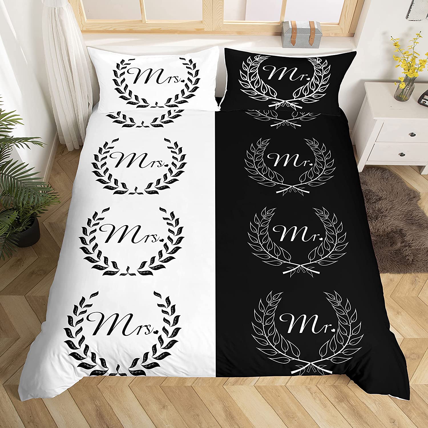Price:$47.00 Black and White Duvet Cover King Size Mr and Mrs Bedding Set 3 Pieces Soft Microfiber Couple Romantic Theme Bedding Comforter Cover for Lovers Couple's 90"×104" Modern Bedroom Décor : Home & Kitchen