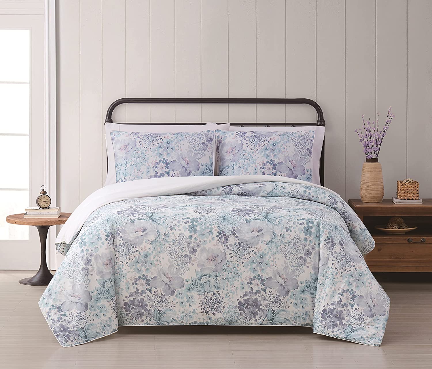 Price:$62.01 Classics - King Charlotte Floral 3-Piece Farmhouse Style Duvet and Sham Set - Modern Floral Print - Blue : Home & Kitchen