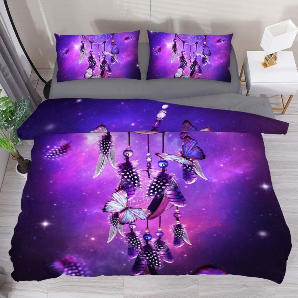 Price:$32.99 Washed Microfiber 3pcs Bedding Duvet Cover Set - Lightweight and Soft ,Comforter Cover with Purple Butterfly Dream Catcher Print(Full) : Home & Kitchen