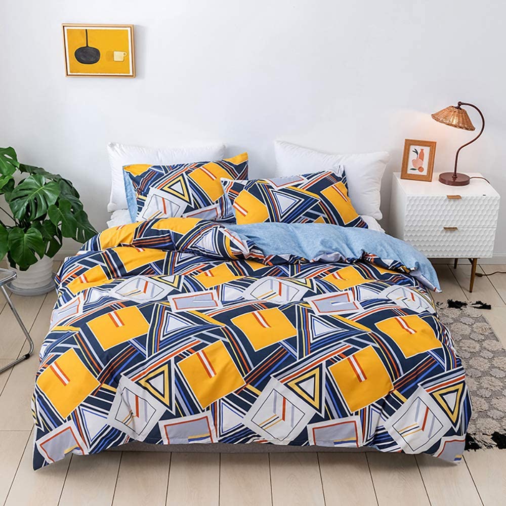Price:$13.99 Geometric Duvet Cover Set Queen Size 3PCS Blue Yellow Checker Plaid Reversible Bedding Sets Soft Microfiber Gingham Checkered Triangle Quilt Cover with Zipper Closure : Home & Kitchen