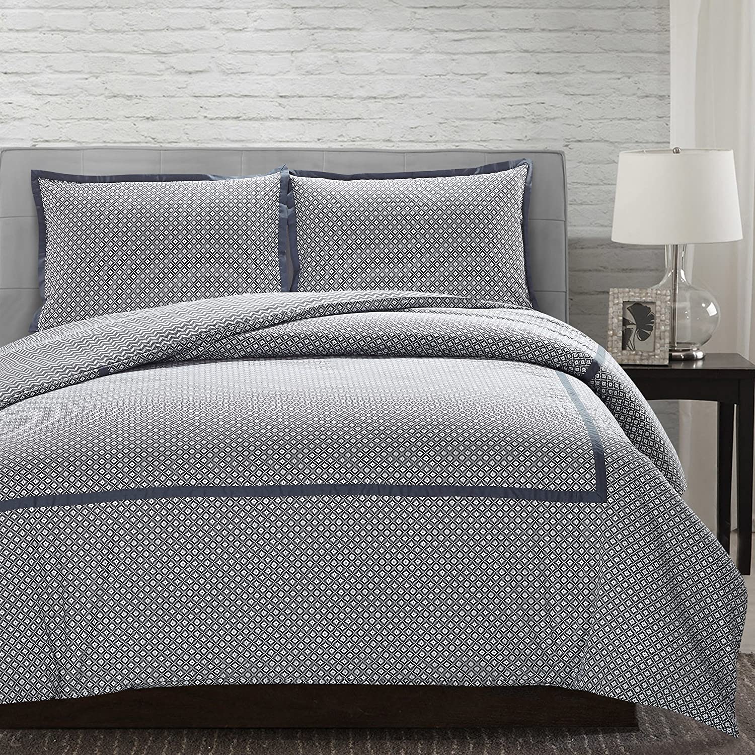 Price:$56.38 Overseas | Andrew 3-Piece 100% Cotton Geometric Duvet Set (Grey, King) : Home & Kitchen